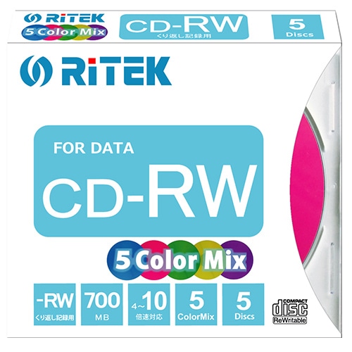 RiTEK データ用CD-RW 700MB 5枚パックカラーミックス （スリムケース）