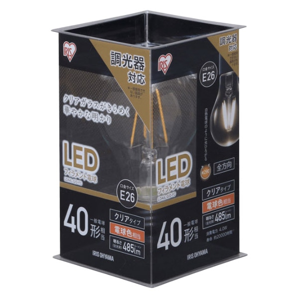 LEDフィラメント電球 E26 40形相当 電球色 調光クリア