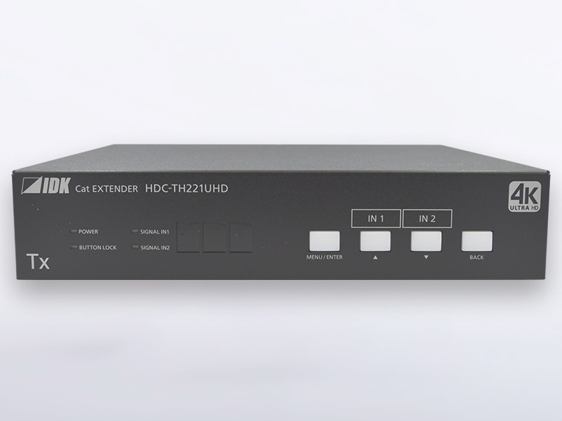 4K60、HDCP2.2対応2入力3分配出力ツイストペアケーブル延長器