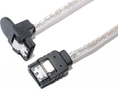 Bullet シリアルATA3ケーブル 片下L型 ラッチ付 取っ手付コネクター 30cm シルバー ラウンドタイプ