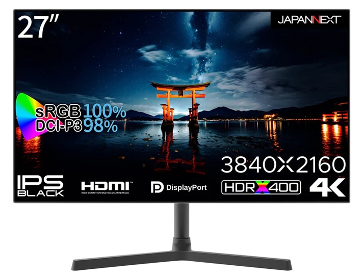 液晶ディスプレイ 27型/3840×2160/DP×1、HDMI×2/ブラック/スピーカー：有/2年保証