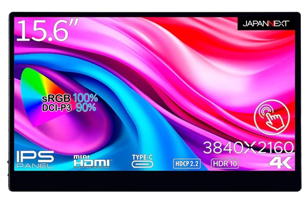 タッチパネル対応液晶ディスプレイ 15.6型/3840×2160/miniHDMI×1、USB Type-C×2/ブラック/スピーカー：有/2年保証