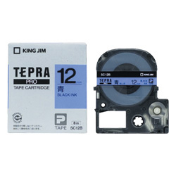 「テプラ」PROテープカートリッジ カラーラベル（パステル） 青/黒文字 12mm