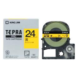 「テプラ」PROテープカートリッジ カラーラベル（パステル） 黄/黒文字 24mm