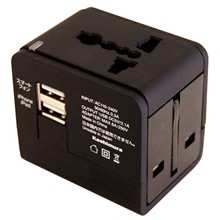 海外用マルチ変換プラグ+2USB A/C/O/BFタイプ 2.1A