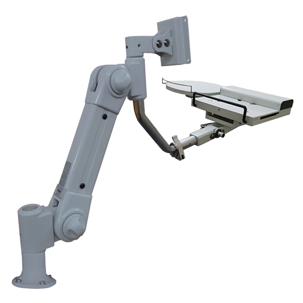 VESA対応スリムキーボード台一体型フランジグロメット式フレキシブルアーム（ホワイト）