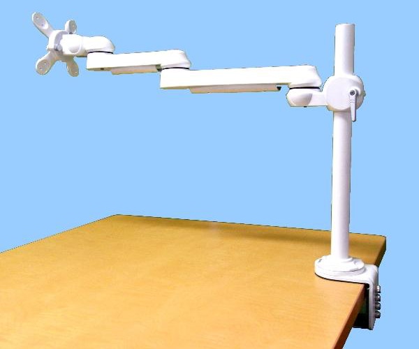 水平多関節モニターアーム（白色モデル） クランプ固定 VESA75mm/100mm対応