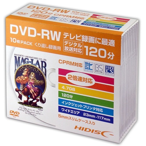 HIDISC 録画用DVD-RW 4.7GB 2倍速 インクジェットプリンタ対応 スリムケース10枚