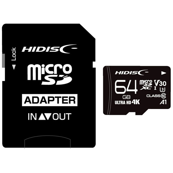 microSDXCカード 高速タイプ 64GB Class10 UHS-1スピードクラス3 V30 A1対応 SD変換アダプタ付