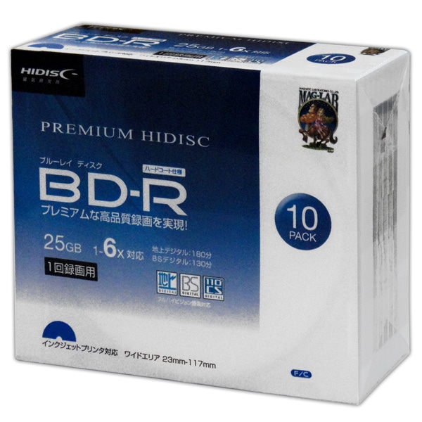 HIDISC 録画用BD-R 25GB 6倍速 インクジェットプリンタ対応 スリムケース10枚