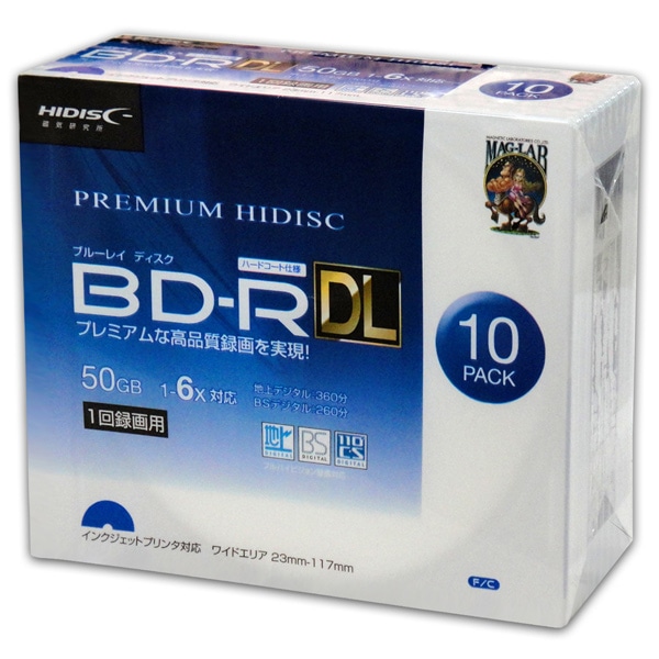HIDISC 録画用BD-R DL 50GB 6倍速 インクジェットプリンタ対応 スリムケース10枚