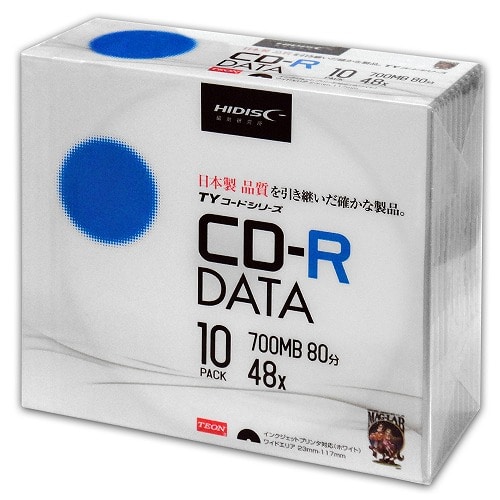 太陽誘電後継メディア データ用CD-R 700MB、48倍速 ホワイトワイドプリンタブル 5mmスリムケース 10枚