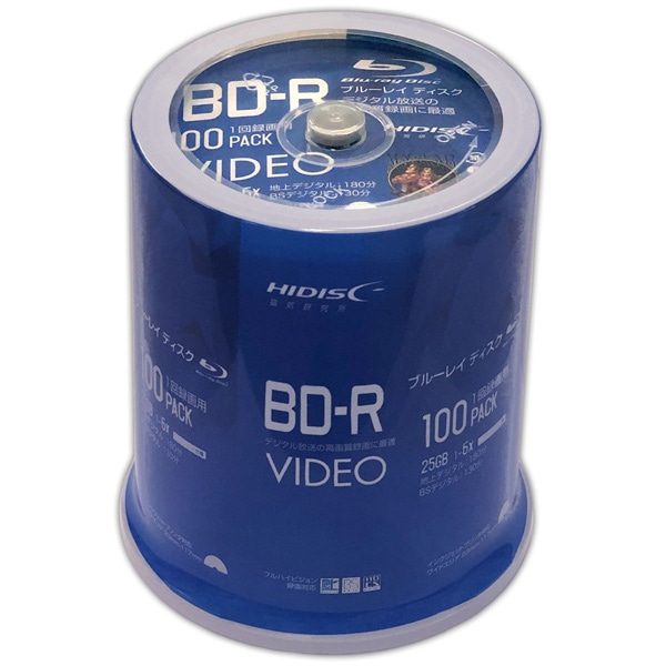 HIDISC 録画用BD-R 25GB 6倍速 インクジェットプリンタ対応 スピンドルケース100枚