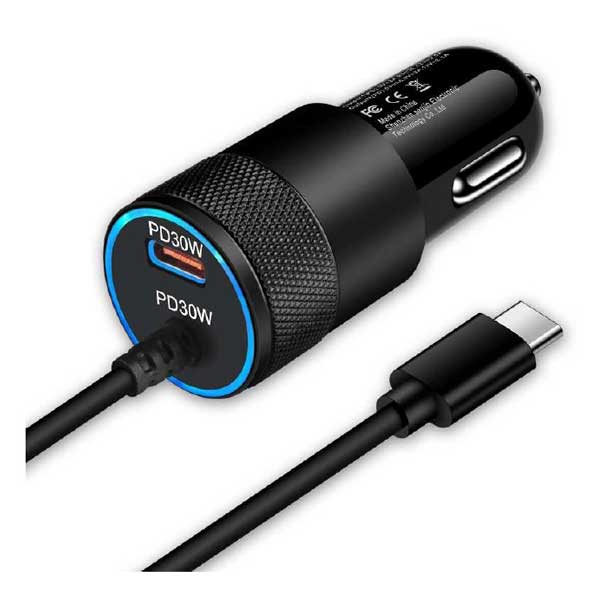 USB Type-Cケーブル一体型 シガーソケット充電器