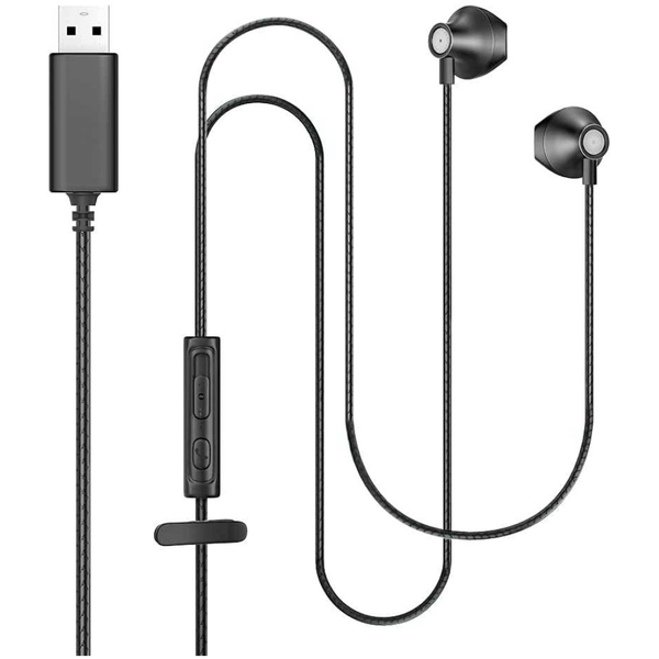 USB接続 マイク付きイヤホン（インイヤータイプ） ブラック