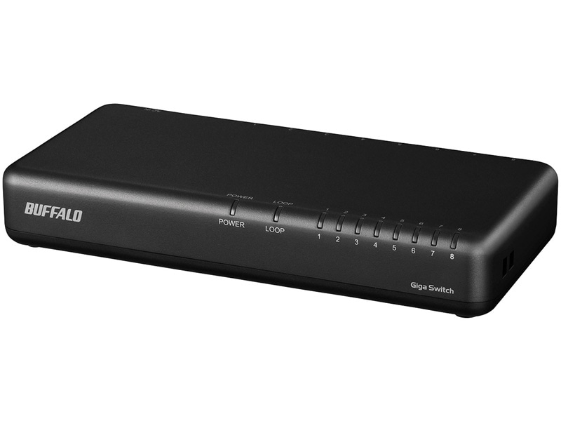 Giga 8ポート スイッチングハブ 電源内蔵 プラスチック筐体 マグネット付 ブラック