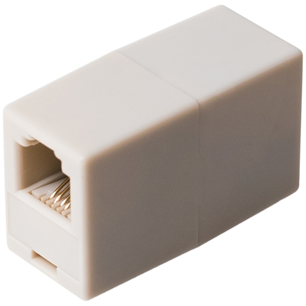 6極4芯 電話機コード中継アダプタ ホワイト