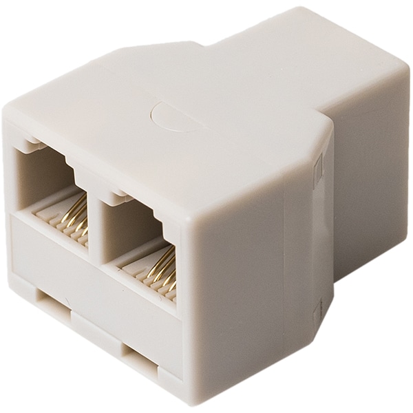 6極4芯 電話機コード分配アダプタ ケーブル接続タイプ ホワイト