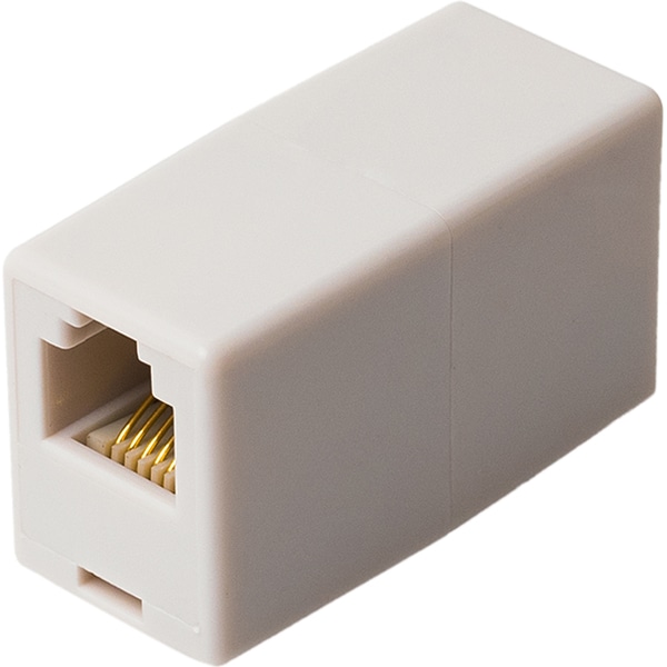 6極6芯 電話機コード中継アダプタ ホワイト