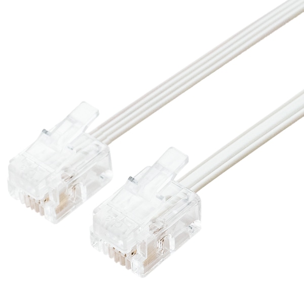 6極4芯 電話機コード 10m ホワイト フラット