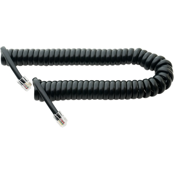 4極4芯 受話器用カールコード 0.3m クロス結線 ブラック