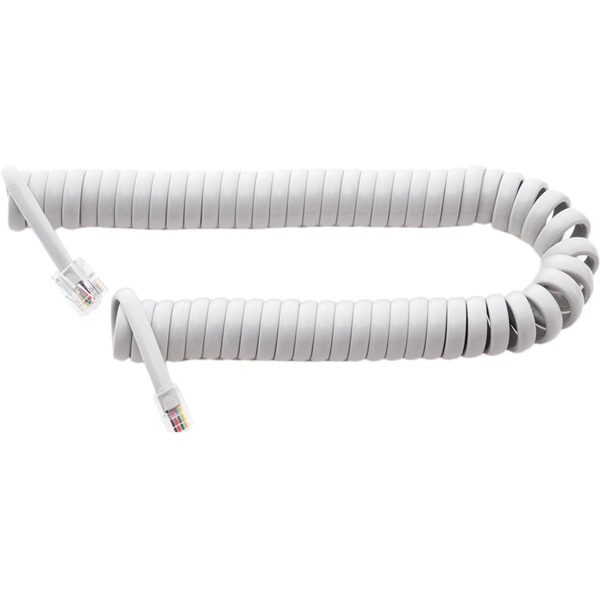 4極4芯 受話器用カールコード 0.3m クロス結線 グレー