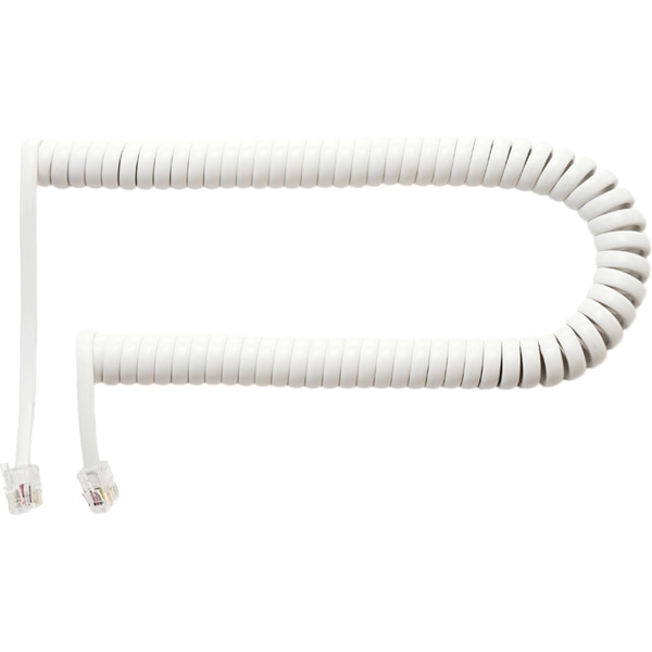 4極4芯 受話器用カールコード 0.3m クロス結線 片側ロングタイプ ホワイト