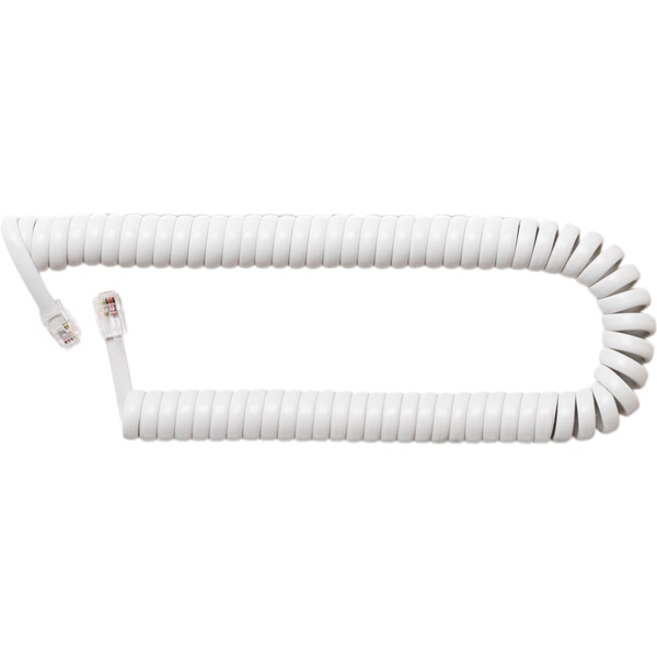 4極4芯 受話器用カールコード 0.3m ストレート結線 ホワイト