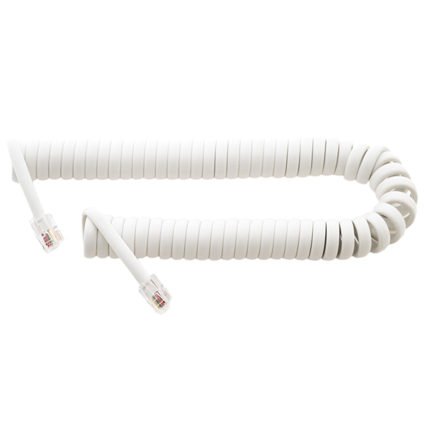 4極4芯 受話器用カールコード 0.3m クロス結線 ホワイト