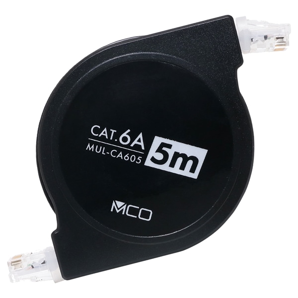 カテゴリー6Aコードリール巻取りLANケーブル 5m ブラック