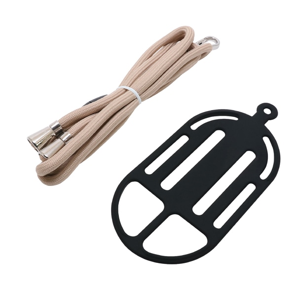 ストラップ＋スマートフォンホルダー 首掛け・ななめ掛け両対応 ブラック×ベージュ