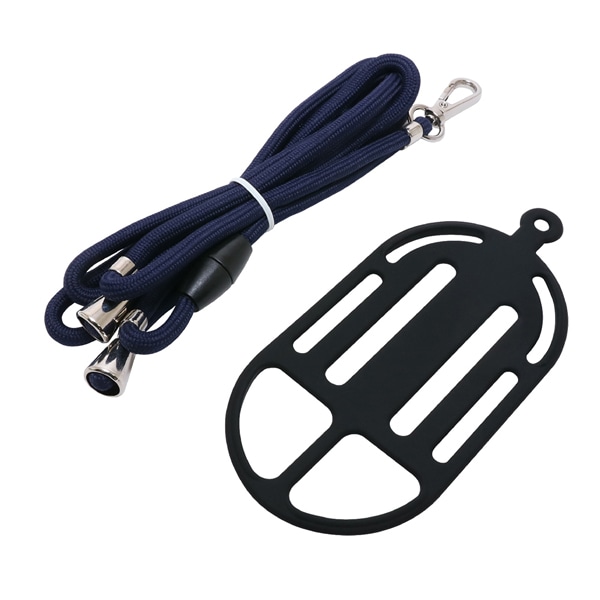 ストラップ＋スマートフォンホルダー 首掛け・ななめ掛け両対応 ブラック×ネイビー