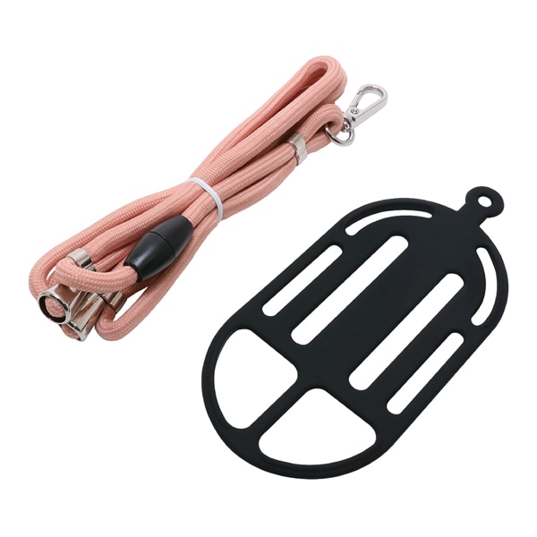 ストラップ＋スマートフォンホルダー 首掛け・ななめ掛け両対応 ブラック×ピンク