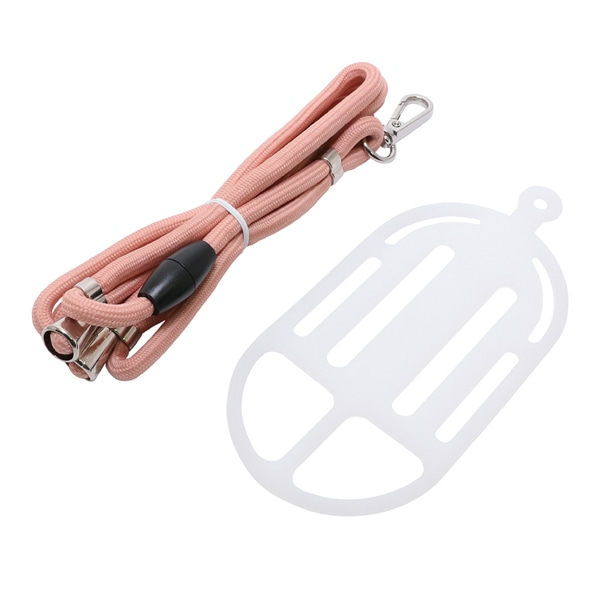 ストラップ＋スマートフォンホルダー 首掛け・ななめ掛け両対応 クリア×ピンク