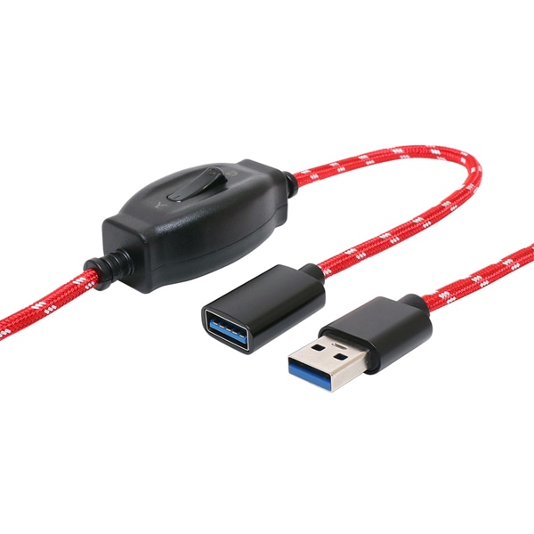 スイッチ付 USB延長ケーブル 0.5m レッド