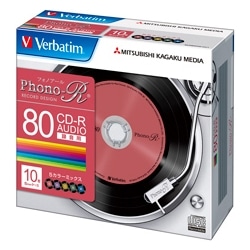 CD-R(Audio) 80分 5mmケース10枚パック カラーミックス(5色) Phono-Rシリーズ