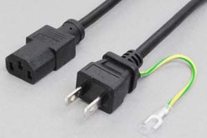 電源ケーブル アース端子付き2Pプラグ/3Pソケット 7A-125V 3m
