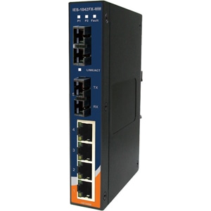 産業用メディアコンバータ内蔵イーサネットスイッチ 4+2ポート シングルモード DINレールマウント対応 DC入力