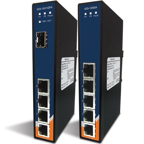 産業用ギガビットイーサネットスイッチ 5ポート 非管理型 DINレール対応 DC入力