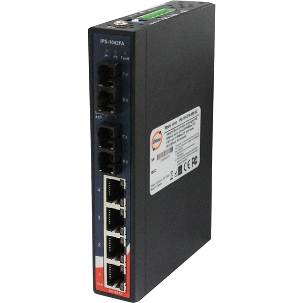 産業用メディアコンバータ付PoEイーサネットスイッチ シングルモード PoE+100FX