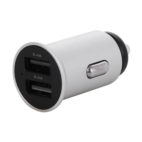 カーチャージャー/シガーソケット充電器/USB車載充電器/USB Type-A×2ポート/かしこく充電/DC12V/DC24V/合計最大出力4.8A/シルバー