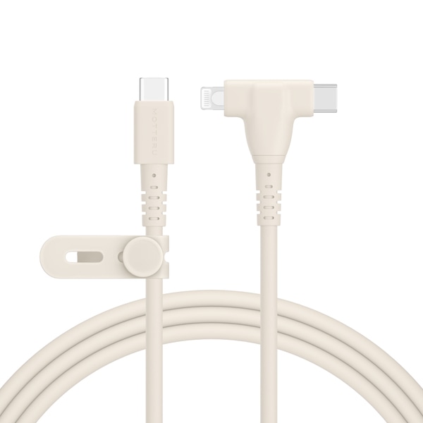MOTTERU 2in1 USB-C to Lightning & USB-C シリコンケーブル（MOT-2IN1G） 2m アーモンドミルク