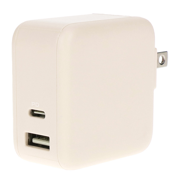 MOTTERU PowerDelivery65W対応 USB Type-C×1ポート USB Type-A×1ポート 最大63W AC充電器 かしこく充電 2年保証アーモンドミルク 製品サイズ約30(W)×52.3(D)×53.3(H)mm