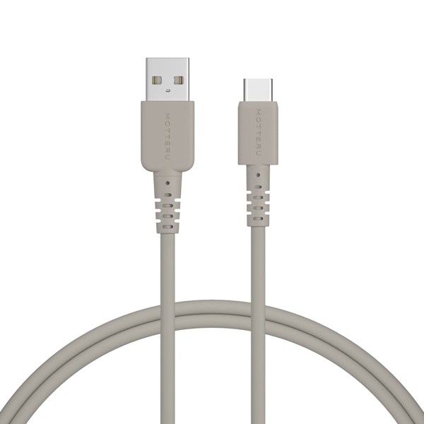 しなやかで絡まない シリコンケーブル 急速充電 データ転送対応 USB-A to USB-C 1m カラバリ全7色 2年保証（MOT-SCBACG100） ラテグレージュ