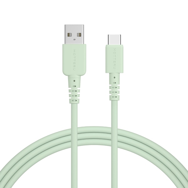 MOTTERU しなやかで絡まない シリコンケーブル 急速充電 データ転送対応 USB-A to USB-C 2m カラバリ全6色 2年保証 ピスタチオ