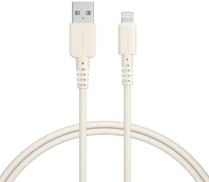 MOTTERU USB-A to Lightningシリコンケーブル 100cm 2年保証 アーモンドミルク