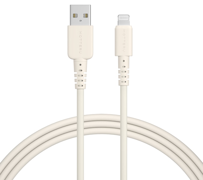 MOTTERU USB-A to Lightningシリコンケーブル 200cm 2年保証 アーモンドミルク