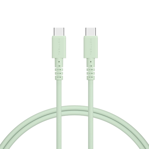 MOTTERU しなやかで絡まない シリコンケーブル 急速充電 データ転送対応 USB-C to USB-C 1m カラバリ全4色 2年保証 ピスタチオ