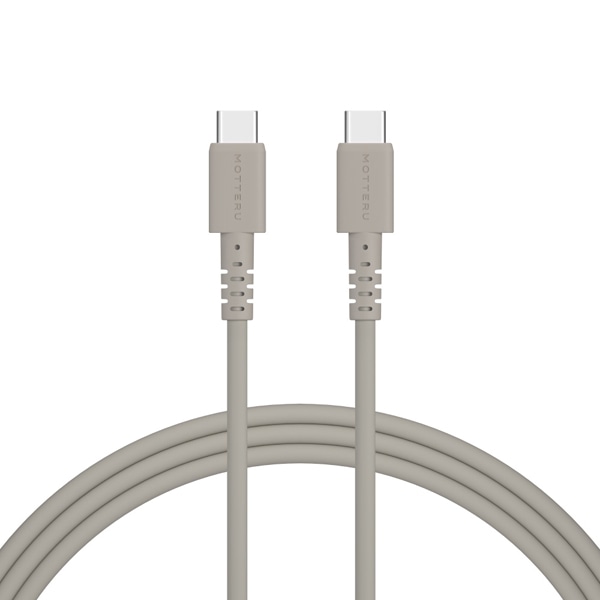 しなやかで絡まない シリコンケーブル 急速充電 データ転送対応 USB-C to USB-C 2m カラバリ全5色 2年保証（MOT-SCBCCG200） ラテグレージュ