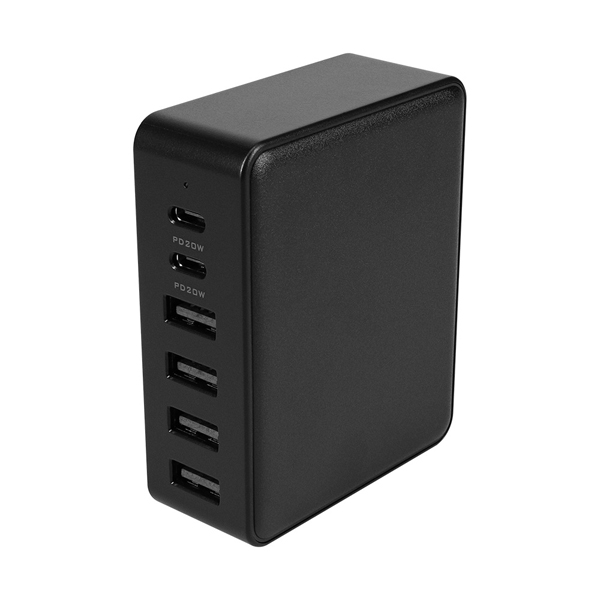 AC充電器/USB充電器/PD/PD20W/6ポート/かしこく充電/Type-A×4/Type-C×2/PD対応のiPad、iPhone、iPod、モバイルバッテリー、スマートフォン、Wi-Fiルーター/ブラック